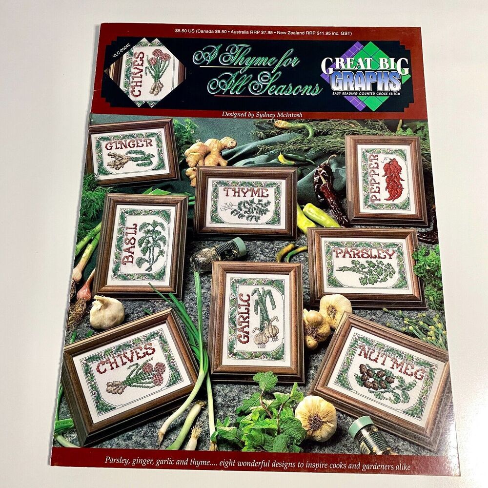 A THYME FOR ALL SEASONS Spices 8 Designs Counted Cross Stitch Pattern Kitchen